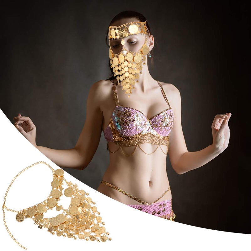 Beaupretty Women Masquerade Masks Face Chain Metal Jewelry Belly Coin Veil Halloween Dance Play Accessories Golden - Image 3